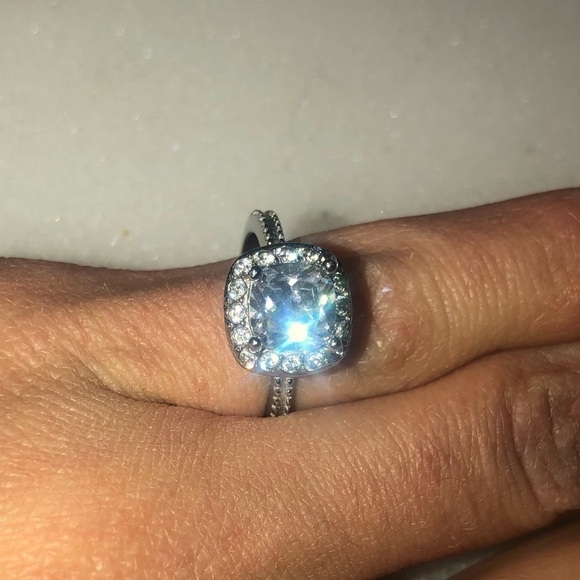 SILVER Metal w Cubic Zirconia Ring No Stamp Filigree Setting Studded Band Sz 6 - Picture 6 of 7